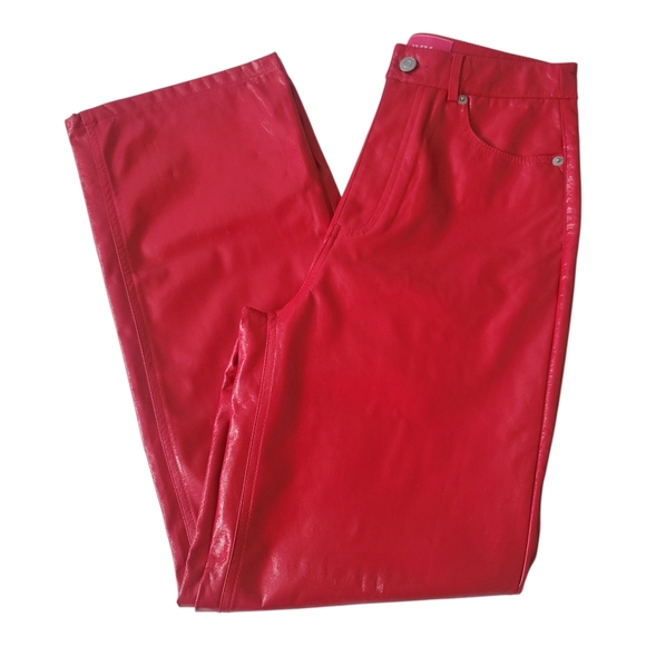 Glossy Red Straight Leg Faux Leather Pants - Picture 9 of 13